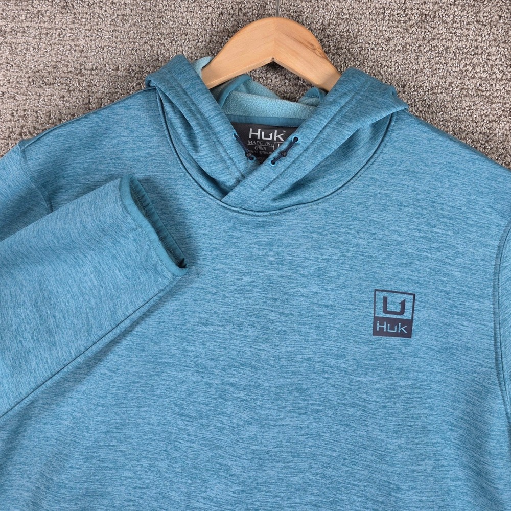 Huk Mens Huk'd Up Performance Fleecw Hoodie Blue Fishing Sweatshirt Large